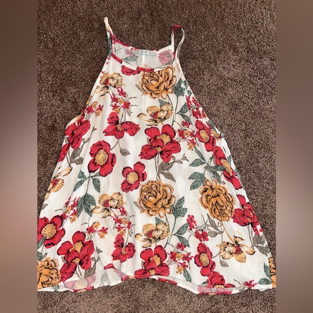 Floral Sleeveless Top with Red and Yellow Flowers